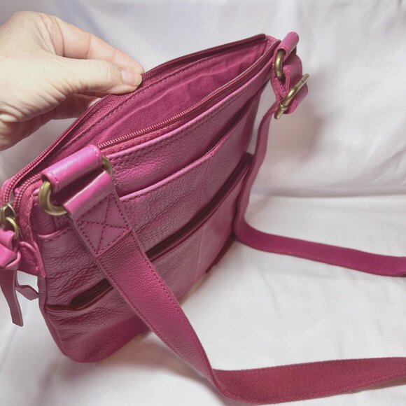 Fossil Hot Pink Crossbody Leather Purse/Bag-Lots of Compartments-Canvas Mix Srap - Picture 9 of 16